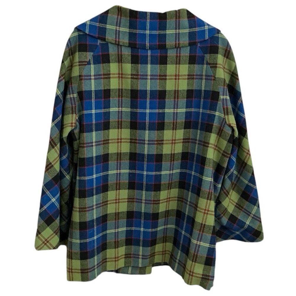 Pendleton Green Plaid 100% Virgin Wool Jacket/Blazer Modern Bell Sleeves 14 - Picture 3 of 6